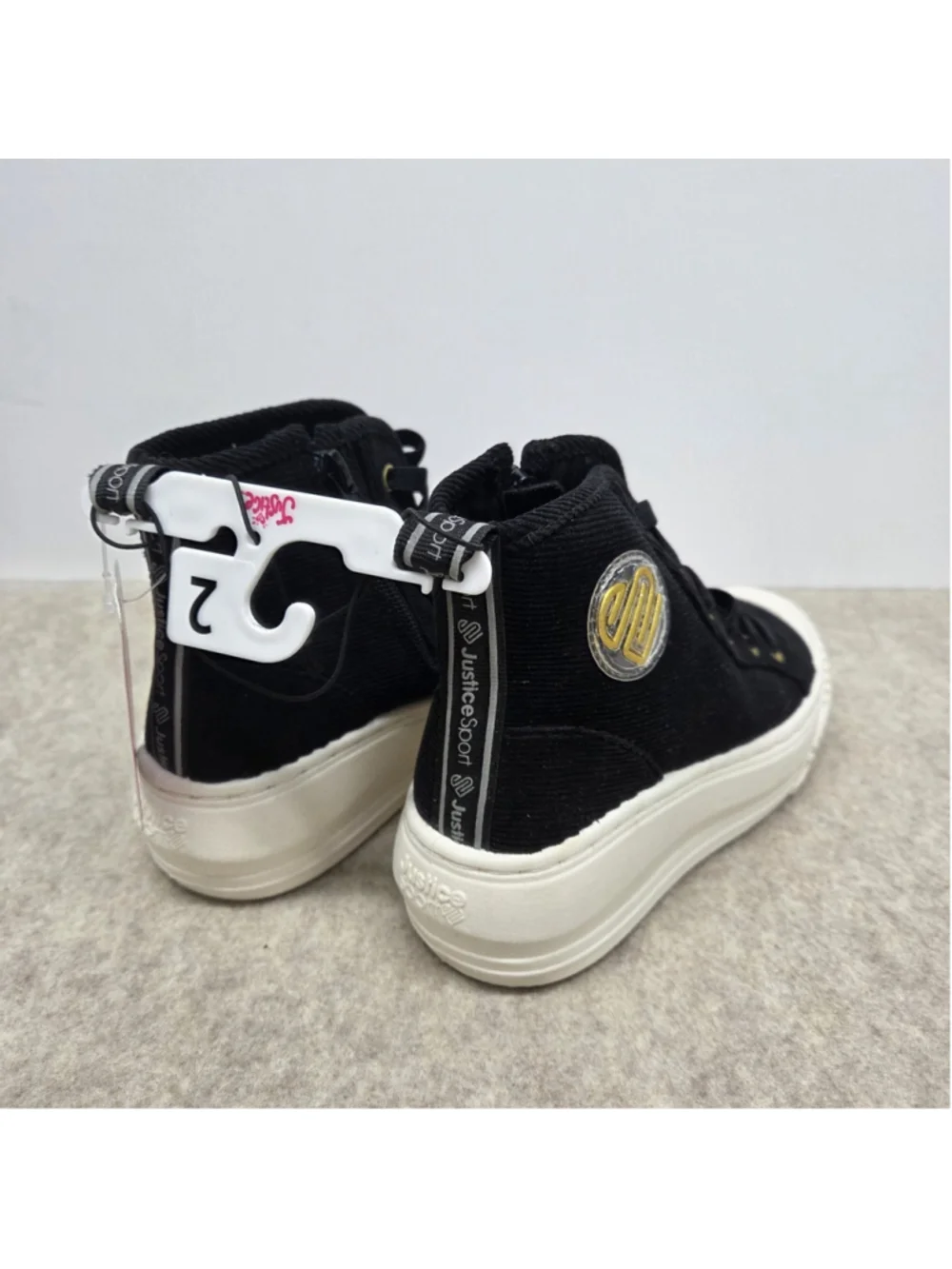 NWT Girls Justice Black Hightops With White Soles Size 2